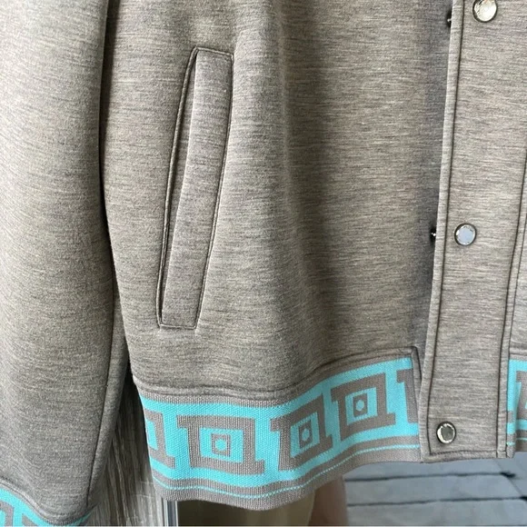 Versace Gray Scuba Bomber Jacket with Turquoise Trim Sz XL - Picture 8 of 13